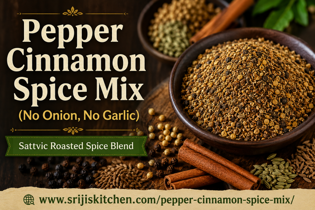 Bowl of Pepper Cinnamon Spice Mix made with roasted cinnamon, coriander seeds, cumin, fennel, and black pepper.