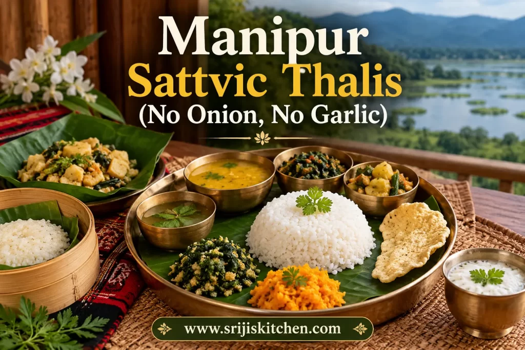Traditional Manipuri sattvic thali with rice, dal, vegetables and regional accompaniments
